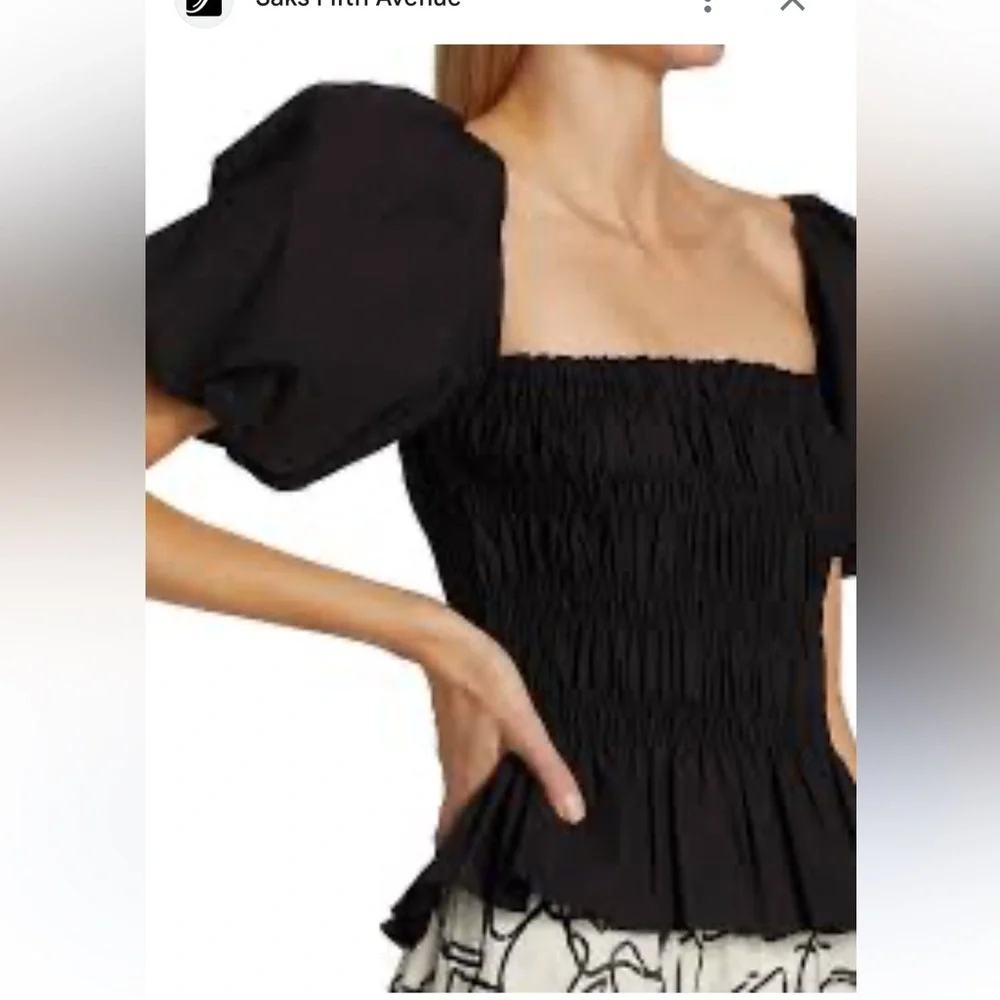 Astr the label Savina Black Smocked Puff Sleeve Blouse Sz small S